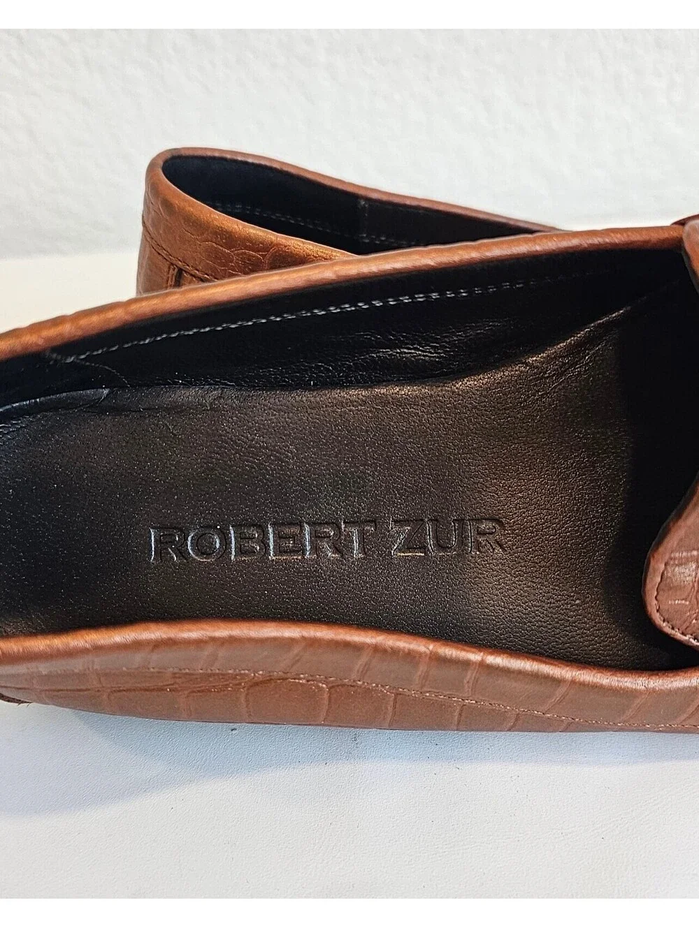 Robert Zur Women’s 6 M Brown Croc Embossed Leather Driving Loafers Made Italy